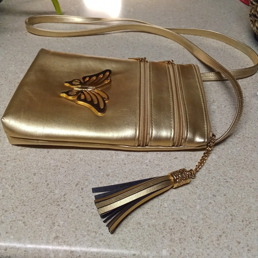 Gold Butterfly Accent Crossbody Bag